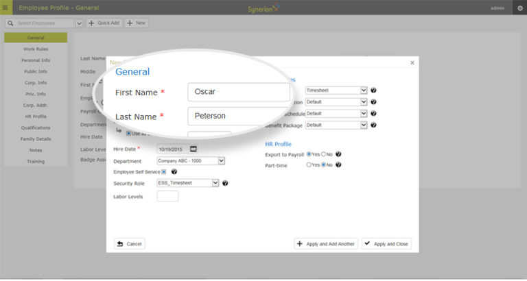 Add a new employee using quick add – Synerion Agile Help