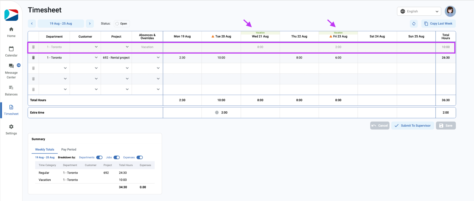 ESS Timesheet: Scheduled Absences – Synerion Agile Help