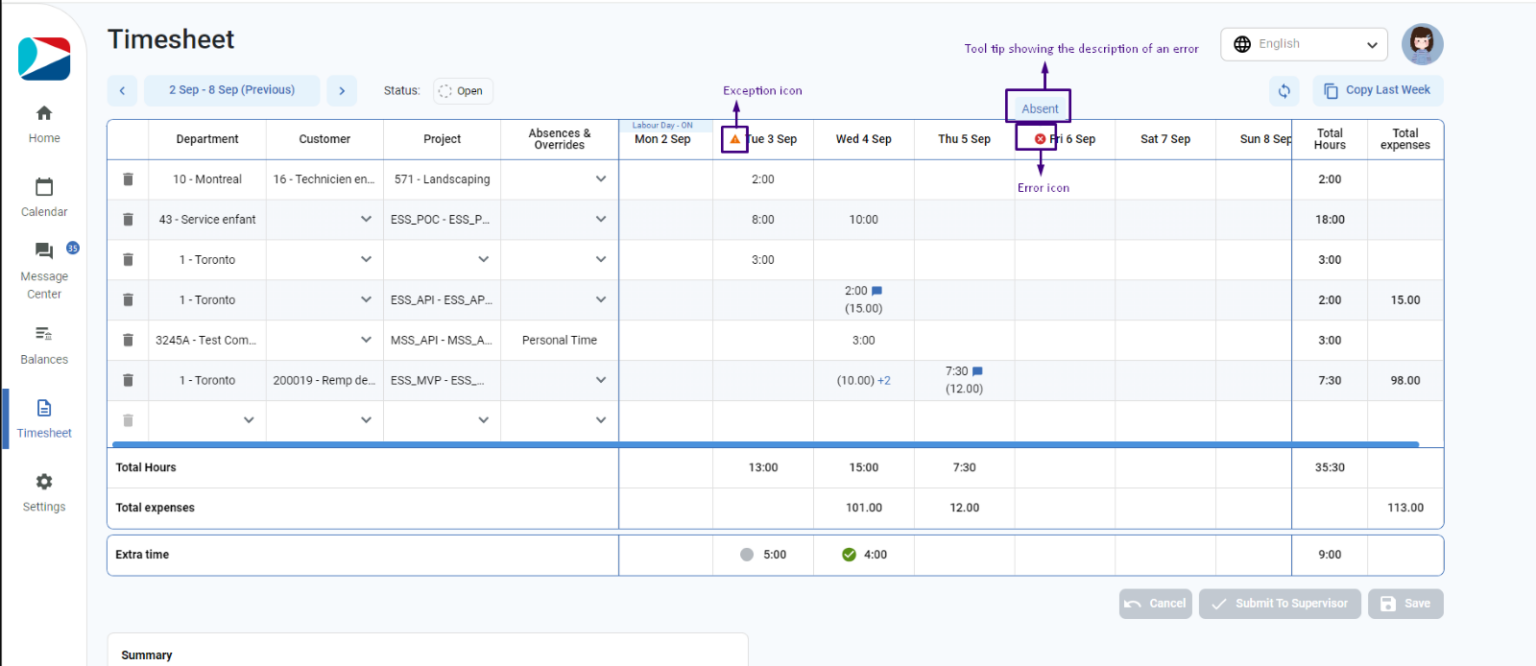 ESS Timesheet: Errors and Exceptions – Synerion Agile Help